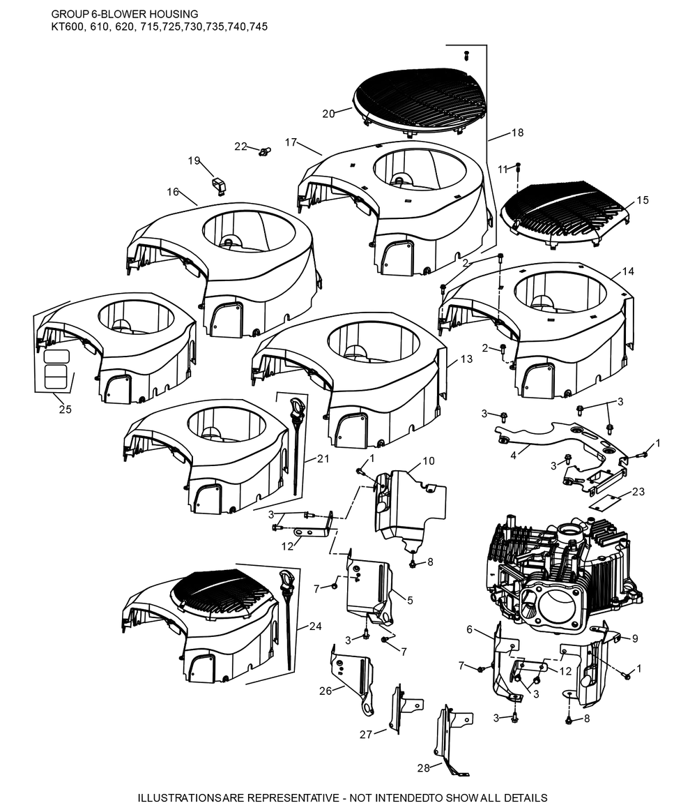 Kt735-3104 Blower Housing Diagram and Parts List for KT735-3104  Cub Cadet Lawn Tractor